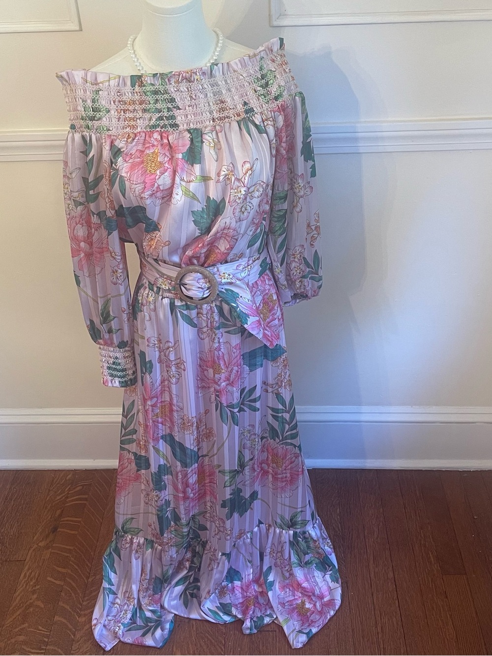 Boston Proper Pink Floral One-Shoulder Maxi Dress